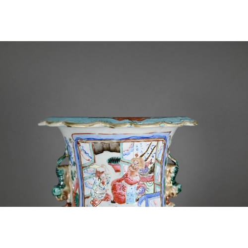 361 - A 19th century Chinese Canton famille rose baluster vase with foliate everted rim, the neck and shou... 