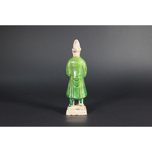 367 - A Chinese pottery funerary figure in the Han dynasty style, 32 cm high to/w to/w a Ming style green ... 