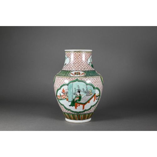 370 - A 19th century Chinese famille verte vase, Qing dynasty, painted in polychrome enamels with auspicio... 