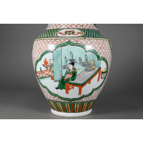 370 - A 19th century Chinese famille verte vase, Qing dynasty, painted in polychrome enamels with auspicio... 