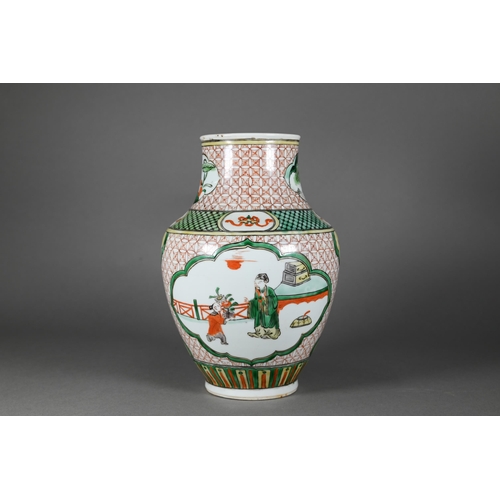 370 - A 19th century Chinese famille verte vase, Qing dynasty, painted in polychrome enamels with auspicio... 