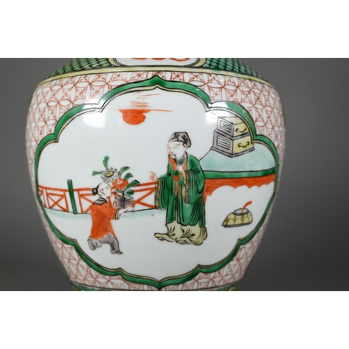 370 - A 19th century Chinese famille verte vase, Qing dynasty, painted in polychrome enamels with auspicio... 