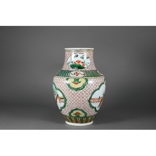 370 - A 19th century Chinese famille verte vase, Qing dynasty, painted in polychrome enamels with auspicio... 