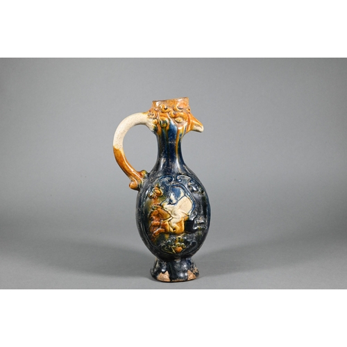 373 - A Chinese Tang style dodo jug with sancai glaze, 19 cm high to/w a Tang style phoenix head ewer with... 