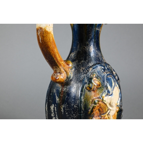 373 - A Chinese Tang style dodo jug with sancai glaze, 19 cm high to/w a Tang style phoenix head ewer with... 