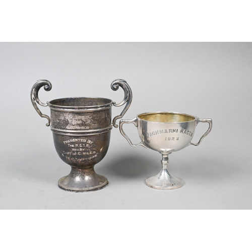 38 - Two silver trophy cups, 10.2oz, to/w three Indian Colonial cups stamped 'Orr Silver 23' and another ... 