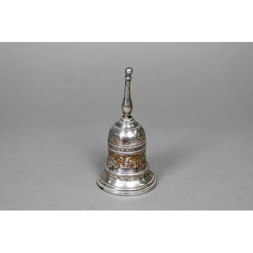 39 - A small Russian Orthodox 84zol. hand-bell, engraved with figure, 10.5cm high partial marks... 