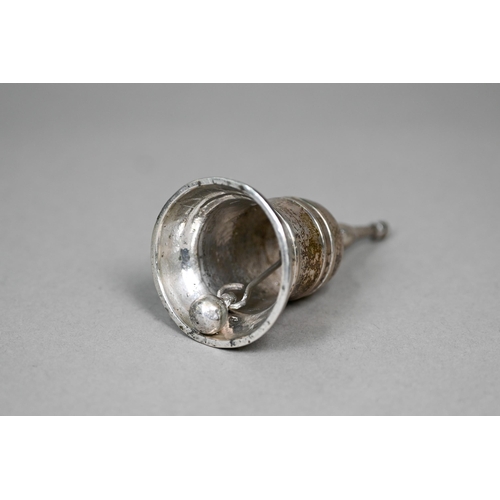 39 - A small Russian Orthodox 84zol. hand-bell, engraved with figure, 10.5cm high partial marks... 