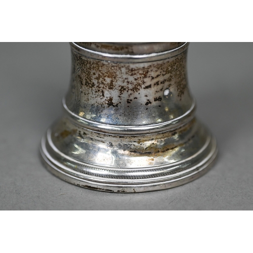 39 - A small Russian Orthodox 84zol. hand-bell, engraved with figure, 10.5cm high partial marks... 