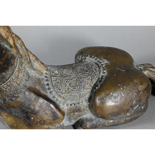 392 - A Chinese bronze recumbent horse sculpture (a/f) 50 cm w x 23 cm hMissing ears, splits to base... 