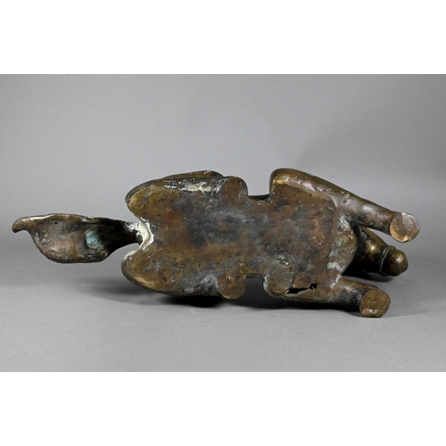 392 - A Chinese bronze recumbent horse sculpture (a/f) 50 cm w x 23 cm hMissing ears, splits to base... 