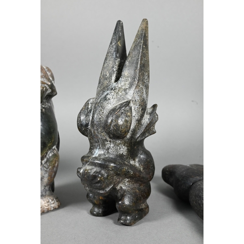 394 - Five various Chinese hardstone demon and mythical beast carvings in the Neolithic/Hongshan manner, l... 