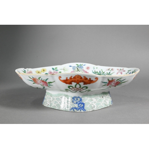 396 - A 19th century Chinese famille rose stemmed dish painted with figures, flowers, butterflies and bats... 