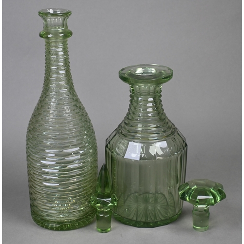 420 - Two pairs of 19th century green cut glass decanters and four single examples, to/w a cut glass segme... 