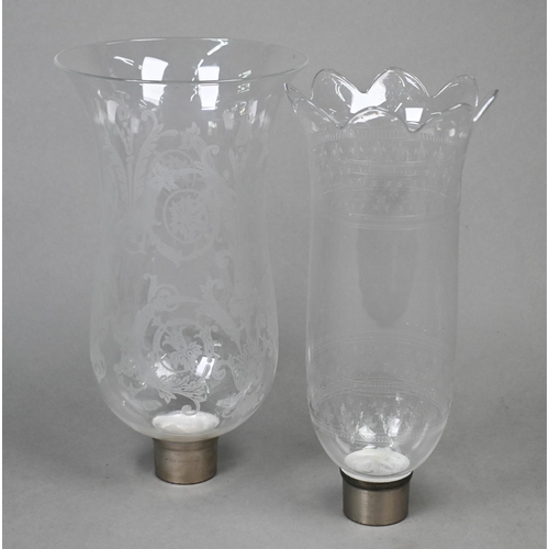 423 - Two Baccarat etched glass lamp-shades with plated collars, 18/17 cm (2)