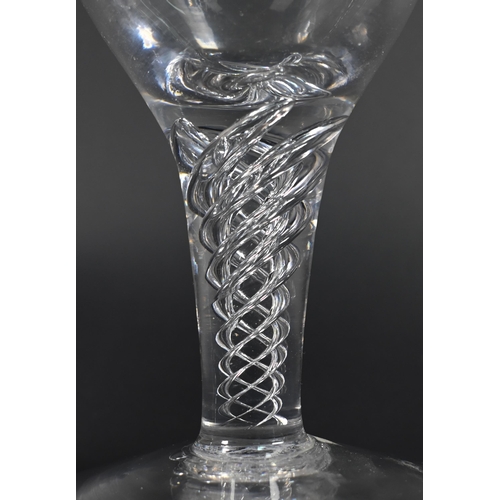 424 - A large pair of antique vine-etched goblets with airtwist stems and flamed foot with pontil mark (2)