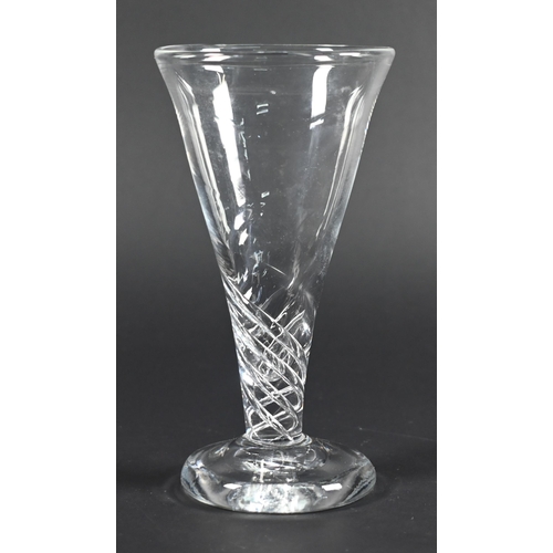 427 - A Georgian toastmaster's glass with octagonal cut tapering bowl on heavy blade knop stem, flared foo... 