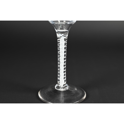 430 - A Georgian cordial glass with floral etched tapering bowl on opaque twist stem and conical foot with... 