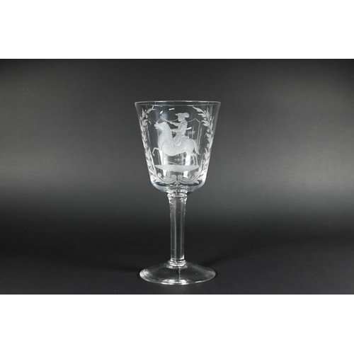 431 - A commemorative glass goblet, etched with equestrian portrait of the Duke of Marlborough at Ramilles... 