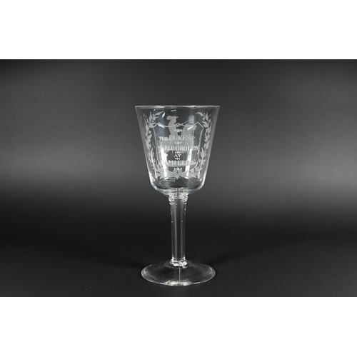 431 - A commemorative glass goblet, etched with equestrian portrait of the Duke of Marlborough at Ramilles... 