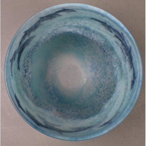 433 - A Malcolm Sutcliffe studio glass bowl decorated with dolphins, signed, 16.5 cm diameter, to/w a Sten... 