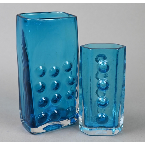 434 - A Geoffrey Baxter for Whitefriars kingfisher blue rectangular 'mobile phone' vase with reverse dimpl... 