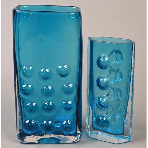 434 - A Geoffrey Baxter for Whitefriars kingfisher blue rectangular 'mobile phone' vase with reverse dimpl... 