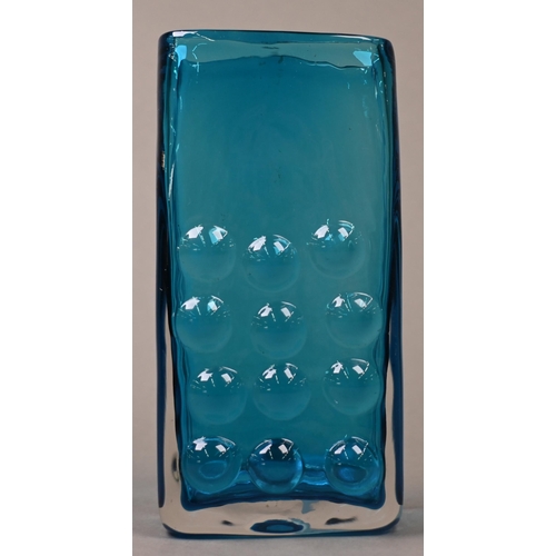 434 - A Geoffrey Baxter for Whitefriars kingfisher blue rectangular 'mobile phone' vase with reverse dimpl... 