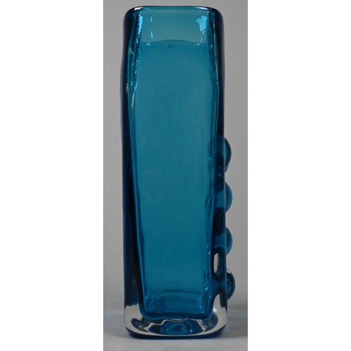 434 - A Geoffrey Baxter for Whitefriars kingfisher blue rectangular 'mobile phone' vase with reverse dimpl... 