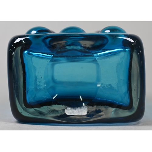 434 - A Geoffrey Baxter for Whitefriars kingfisher blue rectangular 'mobile phone' vase with reverse dimpl... 