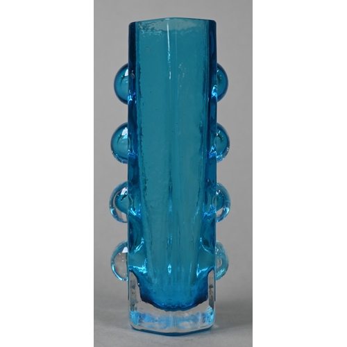 434 - A Geoffrey Baxter for Whitefriars kingfisher blue rectangular 'mobile phone' vase with reverse dimpl... 