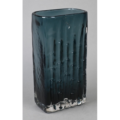 435 - AMENDMENT - A Geoffrey Baxter for Whitefriars textured rectangular 'bamboo' vase in indigo, 20.5 cm ... 