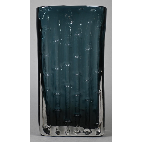 435 - AMENDMENT - A Geoffrey Baxter for Whitefriars textured rectangular 'bamboo' vase in indigo, 20.5 cm ... 