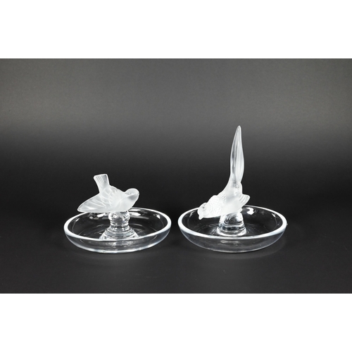 437 - Two Lalique ring dishes surmounted by birds, etched script 'Lalique France' (2)Pheasant chipped at t... 