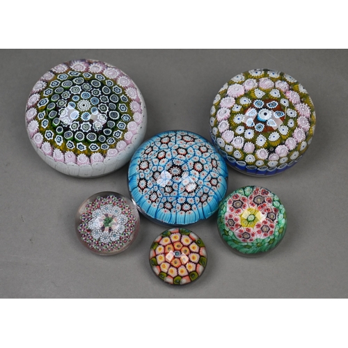 439 - Six various millefiori cane glass paperweights 9-4cm diameter (6)