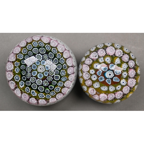 439 - Six various millefiori cane glass paperweights 9-4cm diameter (6)