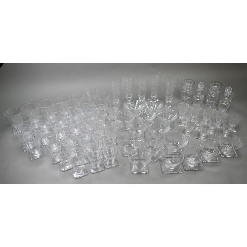 442 - An extensive suite of Webb Art Deco drinking glasses with angular cut design, conical bowls on squar... 