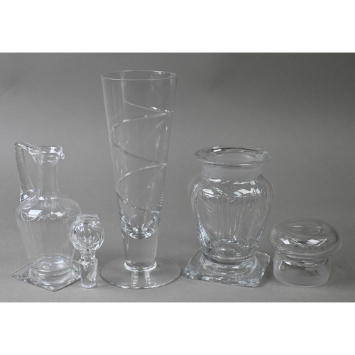 442 - An extensive suite of Webb Art Deco drinking glasses with angular cut design, conical bowls on squar... 