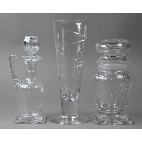 442 - An extensive suite of Webb Art Deco drinking glasses with angular cut design, conical bowls on squar... 