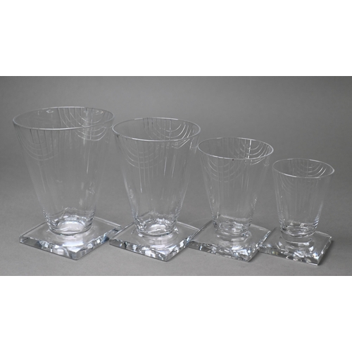 442 - An extensive suite of Webb Art Deco drinking glasses with angular cut design, conical bowls on squar... 