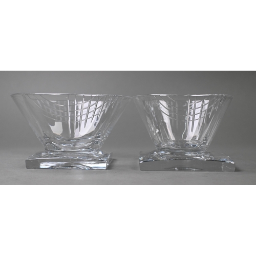 442 - An extensive suite of Webb Art Deco drinking glasses with angular cut design, conical bowls on squar... 