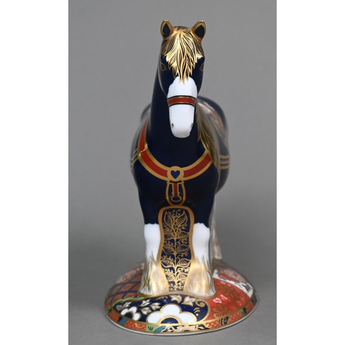 448 - A boxed Royal Crown Derby large paperweight 'Shire Horse' with gold stopper, limited edition 580/150... 