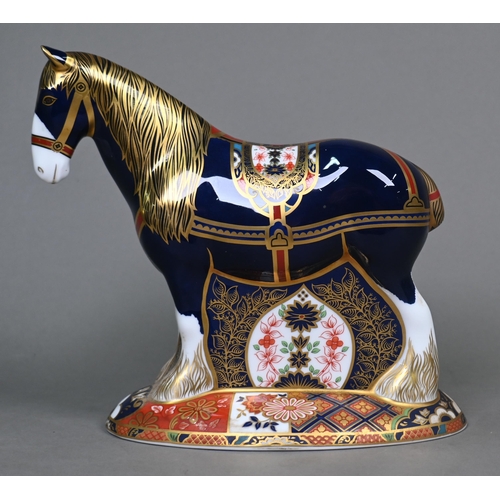 448 - A boxed Royal Crown Derby large paperweight 'Shire Horse' with gold stopper, limited edition 580/150... 