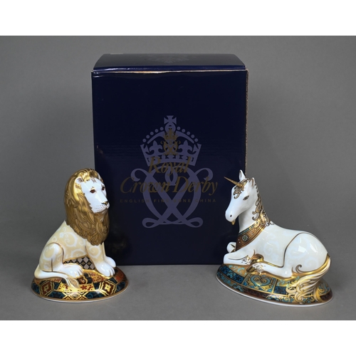 449 - A boxed Royal Crown Derby paperweight 'Unicorn' with gold stopper, limited edition 789/2000, 1999, t... 