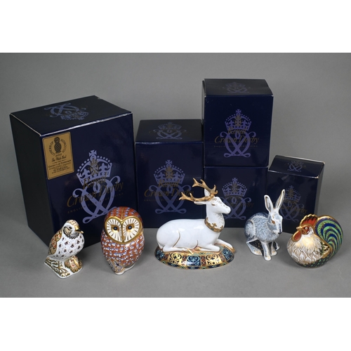 453 - A boxed Royal Crown Derby paperweight 'Starlight Hare', Collector's Guild exclusive 2003, to/w 'Farm... 