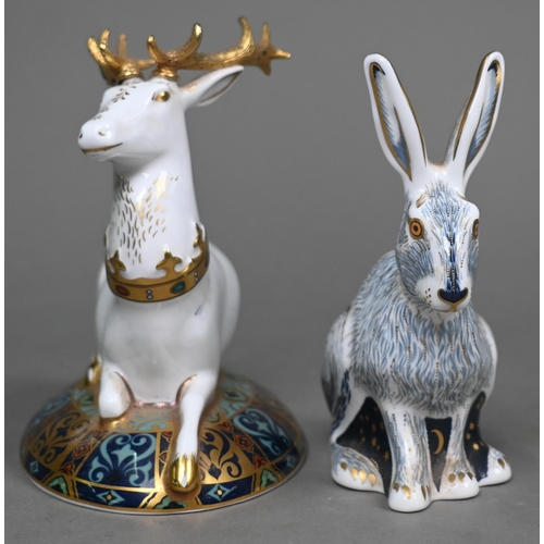 453 - A boxed Royal Crown Derby paperweight 'Starlight Hare', Collector's Guild exclusive 2003, to/w 'Farm... 