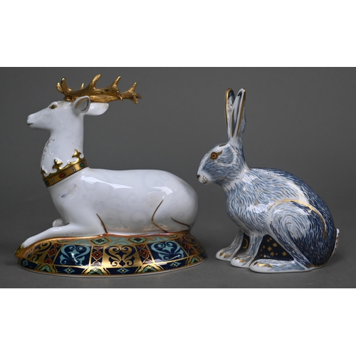 453 - A boxed Royal Crown Derby paperweight 'Starlight Hare', Collector's Guild exclusive 2003, to/w 'Farm... 