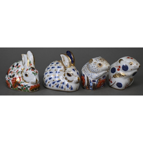 455 - Two Royal Crown Derby paperweights with gold stoppers, Swan and Badger, to/w seven other small anima... 