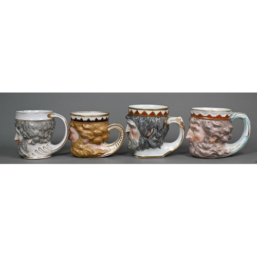 457 - A collection of six Georgian Derby 'Neptune' mask mugs, to/w two Bacchanalian examples (8)