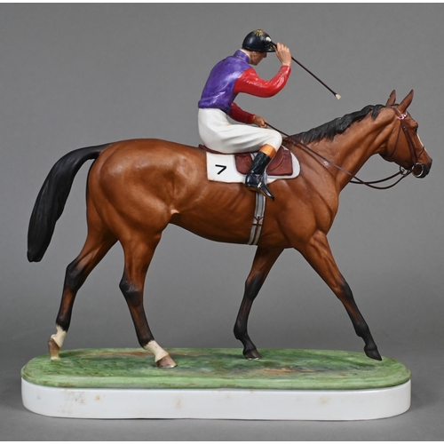 459 - A Royal Worcester equestrian group 'The Winner', designed by Doris Lindner, 1959, 26 x 29 cm, on woo... 